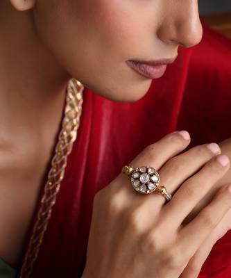 Gold plated polki adjustable ring 1
