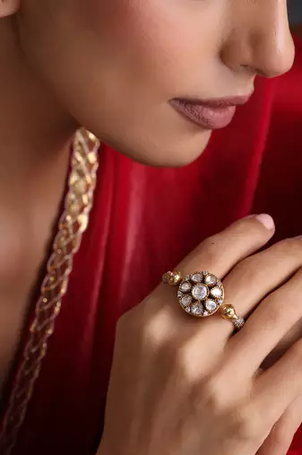 Gold plated polki adjustable ring