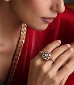 Gold plated polki adjustable ring