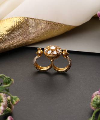 Gold plated polki adjustable ring 2