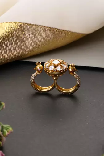 Gold plated polki adjustable ring