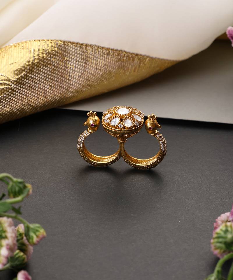 Gold plated polki adjustable ring