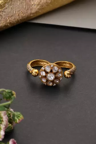 Gold plated polki adjustable ring