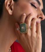 Gold plated mint green polki adjustable ring
