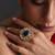 Gold plated blue polki adjustable ring