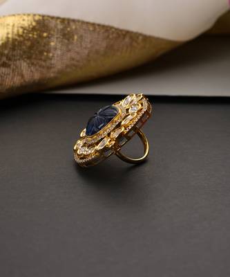 Gold plated blue polki adjustable ring 3