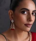 Gold plated ruby red polki jhumka earrings