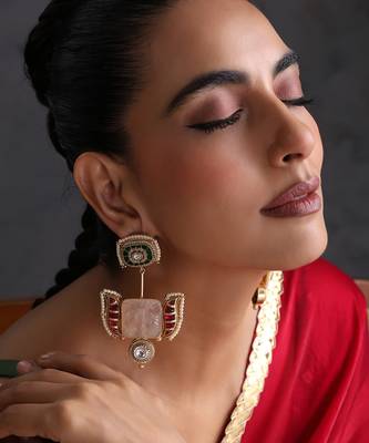 Gold plated multicolor polki dangler earrings 1