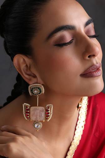 Gold plated multicolor polki dangler earrings