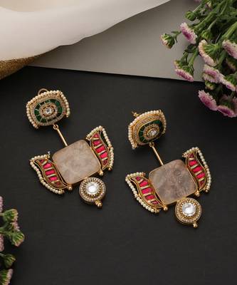 Gold plated multicolor polki dangler earrings 2