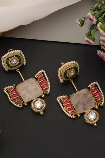 Gold plated multicolor polki dangler earrings