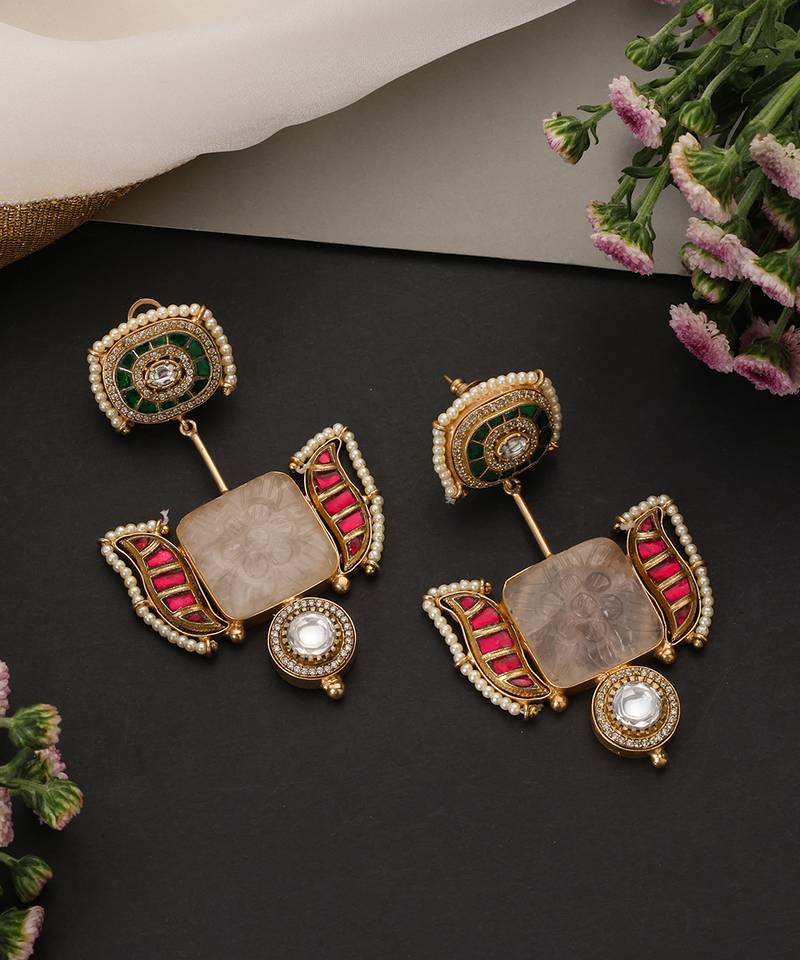 Gold plated multicolor polki dangler earrings