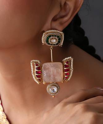 Gold plated multicolor polki dangler earrings 3
