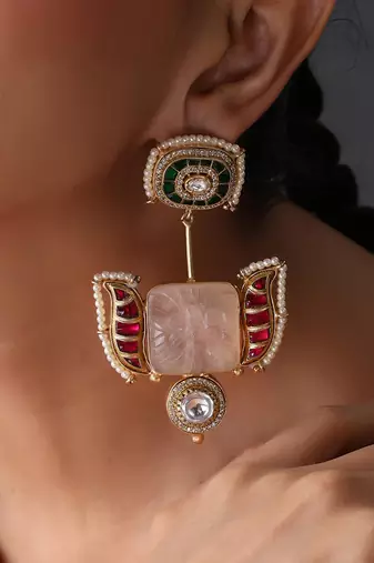 Gold plated multicolor polki dangler earrings
