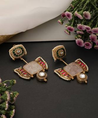 Gold plated multicolor polki dangler earrings 4