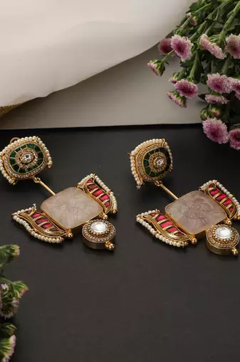Gold plated multicolor polki dangler earrings