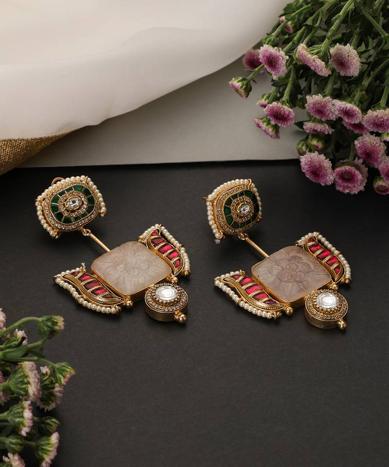 Gold plated multicolor polki dangler earrings