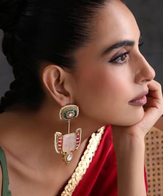 Gold plated multicolor polki dangler earrings 5