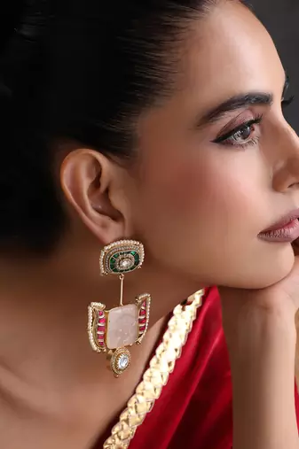 Gold plated multicolor polki dangler earrings