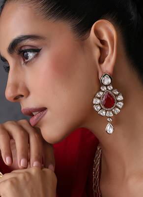 Gold plated ruby red polki dangler earrings 1