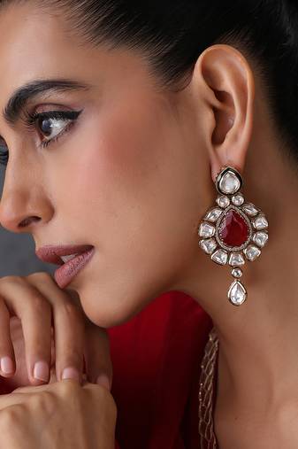 Gold plated ruby red polki dangler earrings