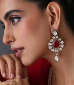 Gold plated ruby red polki dangler earrings
