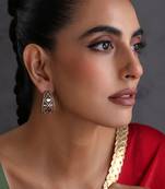 Gold plated ruby red polki hoop earrings
