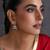 Gold plated ruby red polki hoop earrings