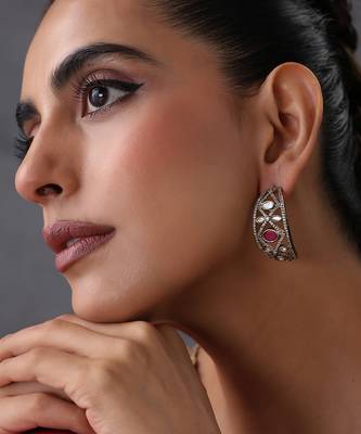 Gold plated ruby red polki hoop earrings 5