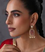 Gold plated red polki dangler earrings