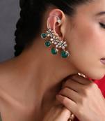 Gold plated emerald green polki ear cuffs