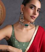 Gold plated emerald green polki choker set