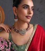 Gold plated ruby red polki necklace set