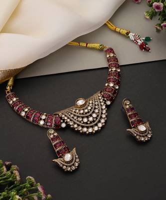 Gold plated ruby red polki necklace set 2