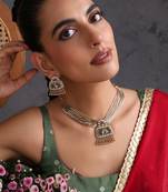 Gold plated mint green polki necklace set