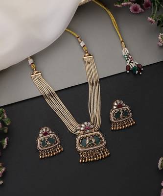 Gold plated mint green polki necklace set 2