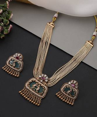 Gold plated mint green polki necklace set 4