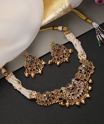 Gold plated multicolor temple motif choker set 2