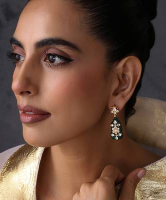 Gold plated green polki dangler earrings 1