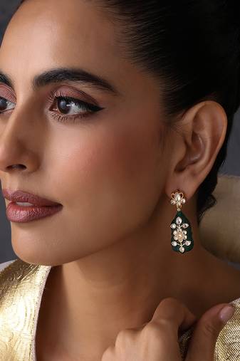 Gold plated green polki dangler earrings