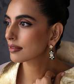 Gold plated green polki dangler earrings