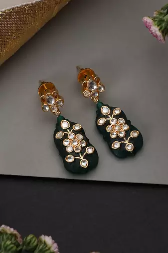 Gold plated green polki dangler earrings