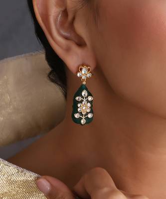Gold plated green polki dangler earrings 3