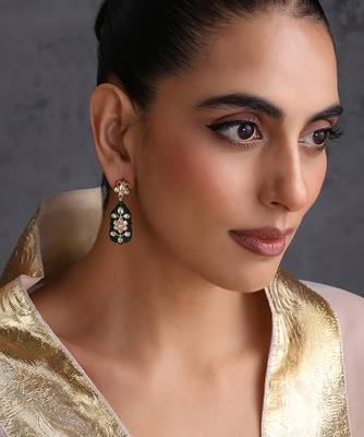 Gold plated green polki dangler earrings 5