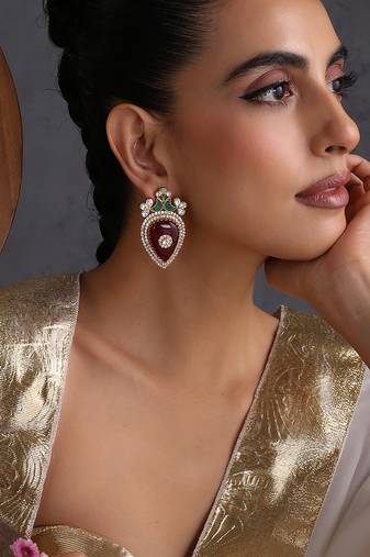 Ruby red and green polki stud earrings