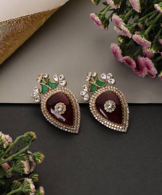 Ruby red and green polki stud earrings 2