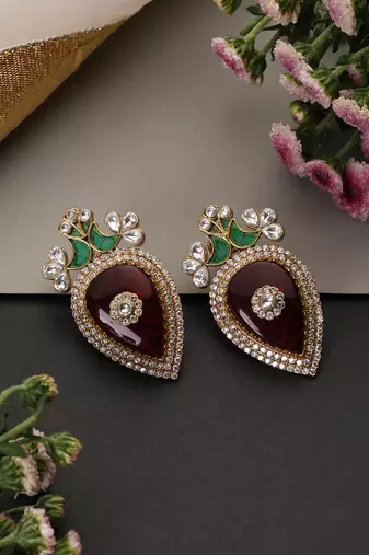 Ruby red and green polki stud earrings