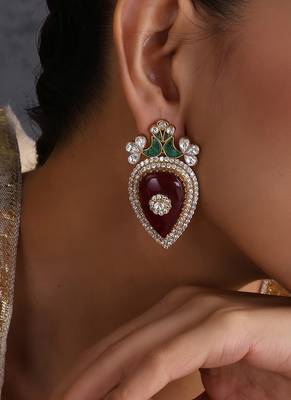Ruby red and green polki stud earrings 3