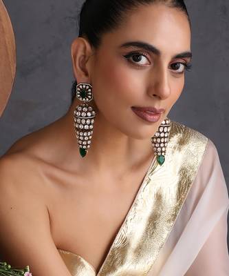 Gold plated emerald green polki jhumka earrings 1