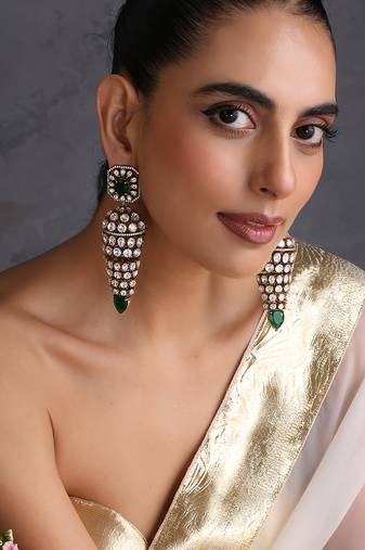 Gold plated emerald green polki jhumka earrings
